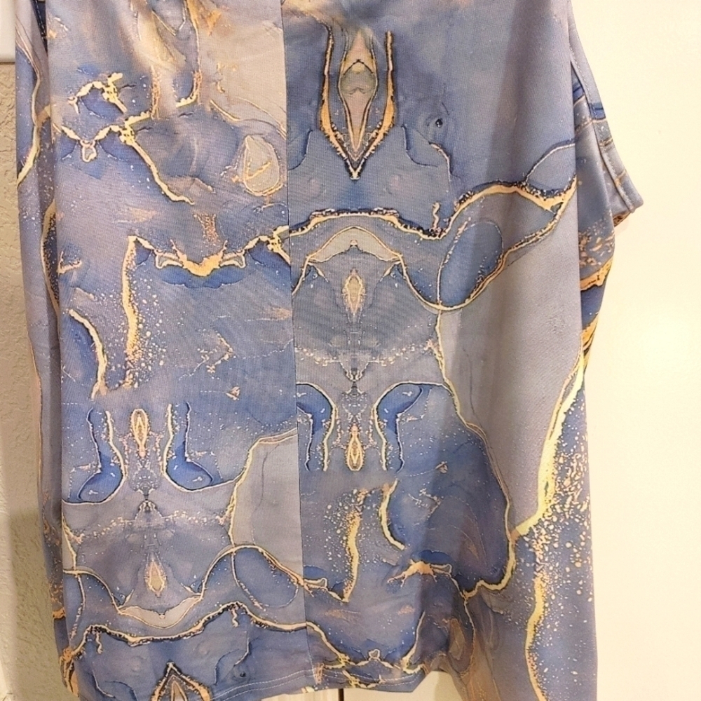 New 3XL Galaxy Print  Spaghetti Strap Silky Wrinkle Free Tank Top Blues & Golds - Picture 3 of 11